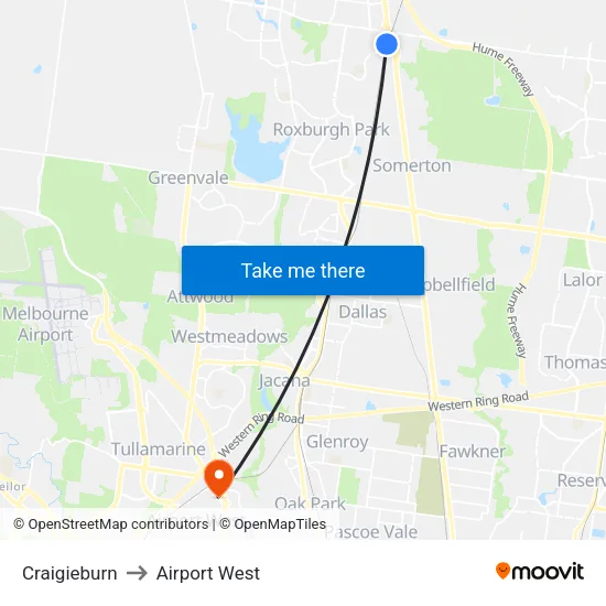 Craigieburn to Airport West map