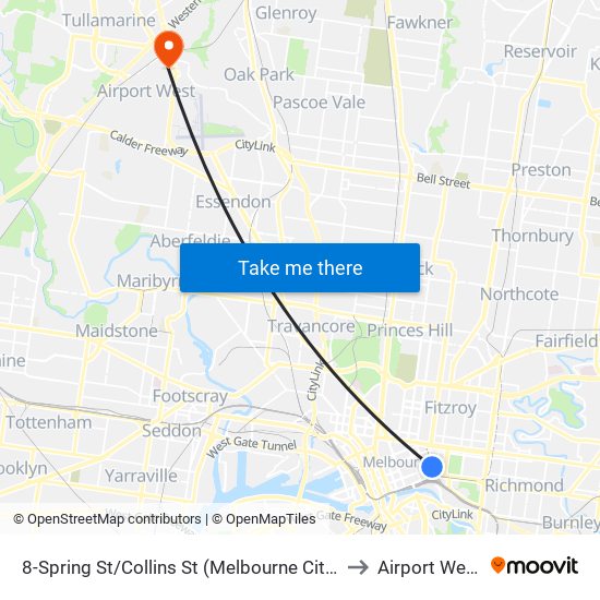 8-Spring St/Collins St (Melbourne City) to Airport West map