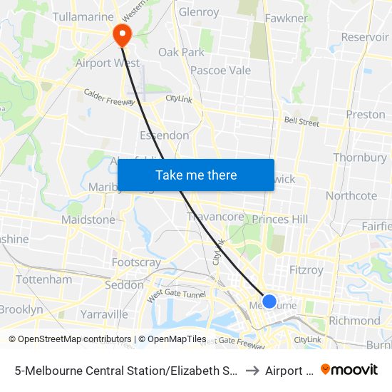 5-Melbourne Central Station/Elizabeth St (Melbourne City) to Airport West map