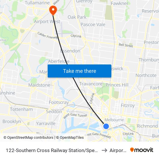 122-Southern Cross Railway Station/Spencer St (Melbourne City) to Airport West map
