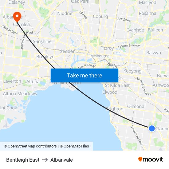 Bentleigh East to Albanvale map