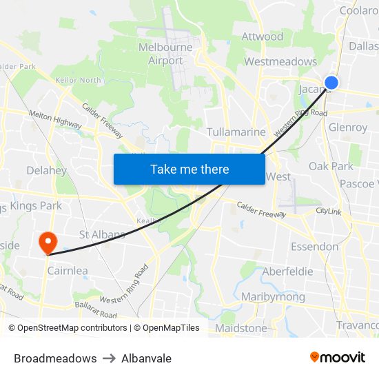 Broadmeadows to Albanvale map