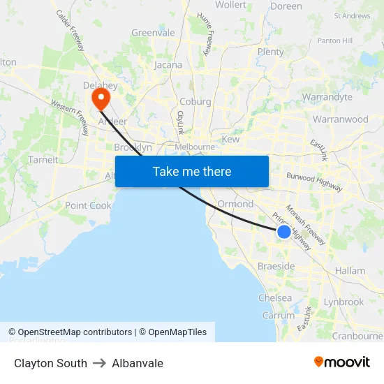 Clayton South to Albanvale map