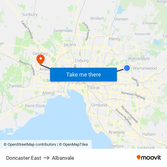 Doncaster East to Albanvale map