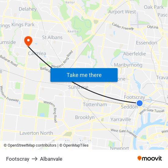 Footscray to Albanvale map