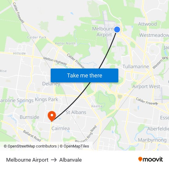Melbourne Airport to Albanvale map