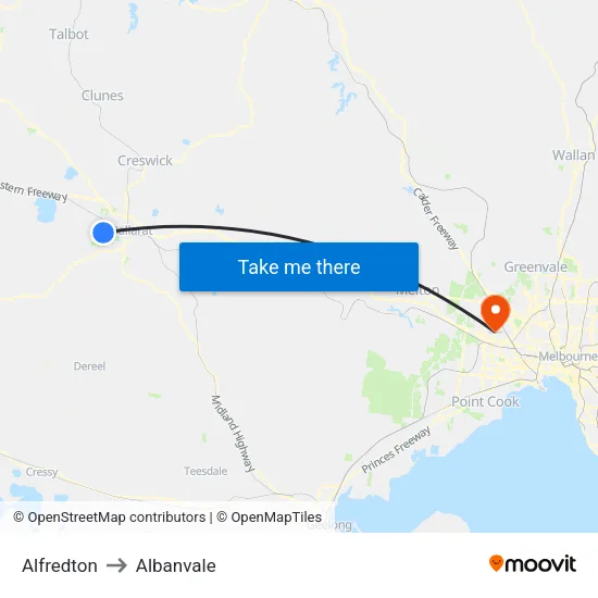 Alfredton to Albanvale map
