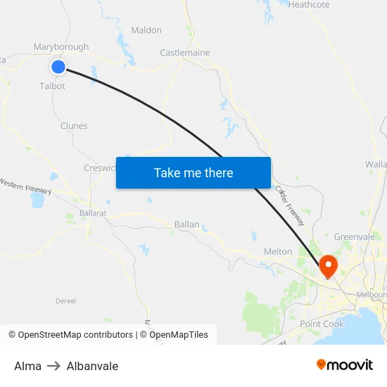 Alma to Albanvale map