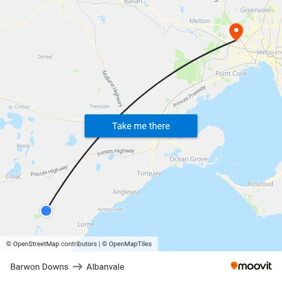Barwon Downs to Albanvale map