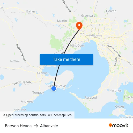 Barwon Heads to Albanvale map