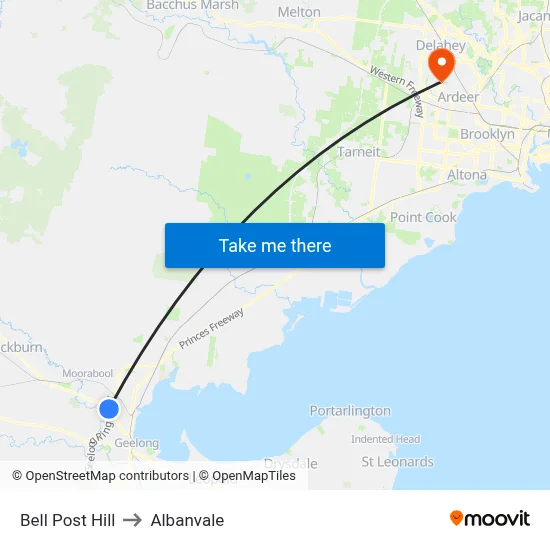 Bell Post Hill to Albanvale map