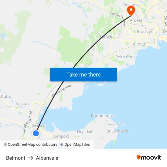 Belmont to Albanvale map