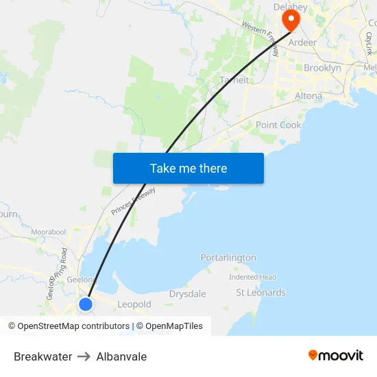Breakwater to Albanvale map