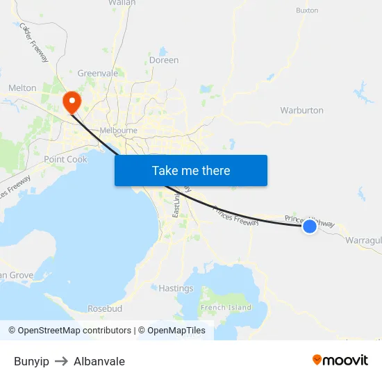 Bunyip to Albanvale map