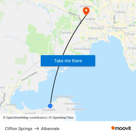 Clifton Springs to Albanvale map