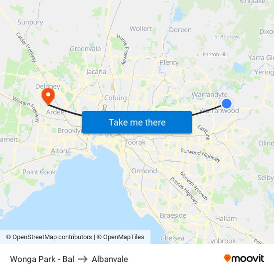 Wonga Park - Bal to Albanvale map