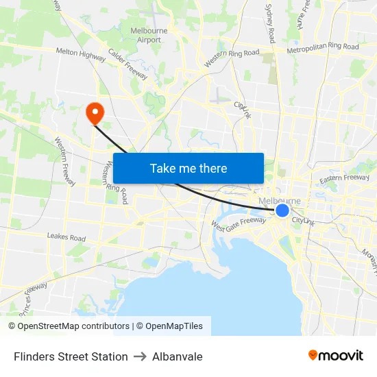 Flinders Street Station to Albanvale map