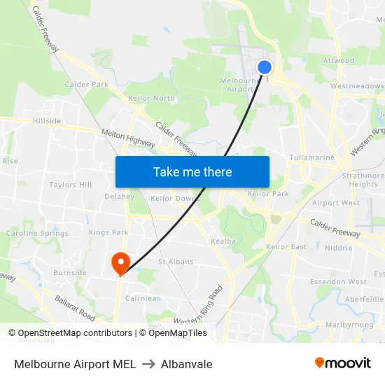 Melbourne Airport MEL to Albanvale map