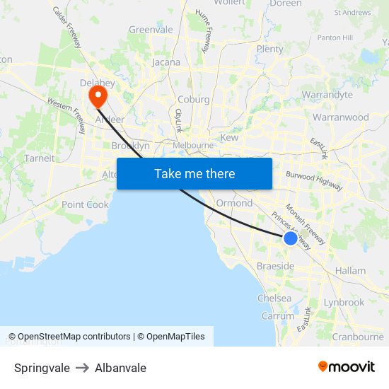 Springvale to Albanvale map