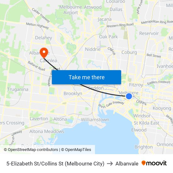 5-Elizabeth St/Collins St (Melbourne City) to Albanvale map