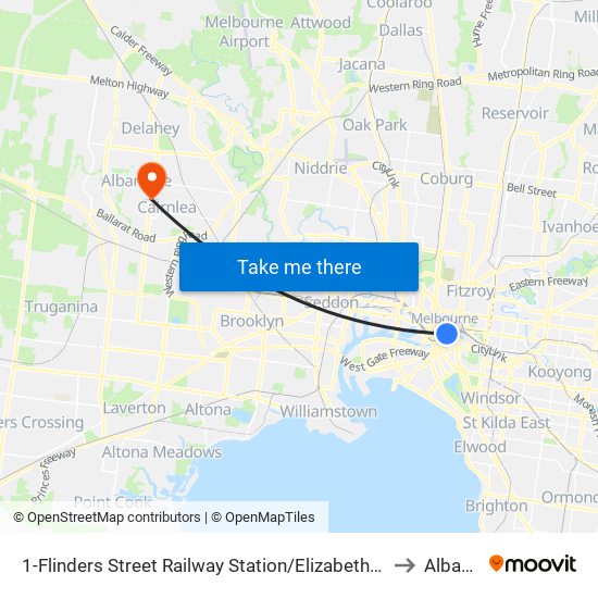 1-Flinders Street Railway Station/Elizabeth St (Melbourne City) to Albanvale map