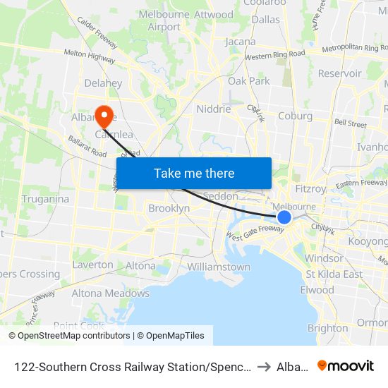 122-Southern Cross Railway Station/Spencer St (Melbourne City) to Albanvale map