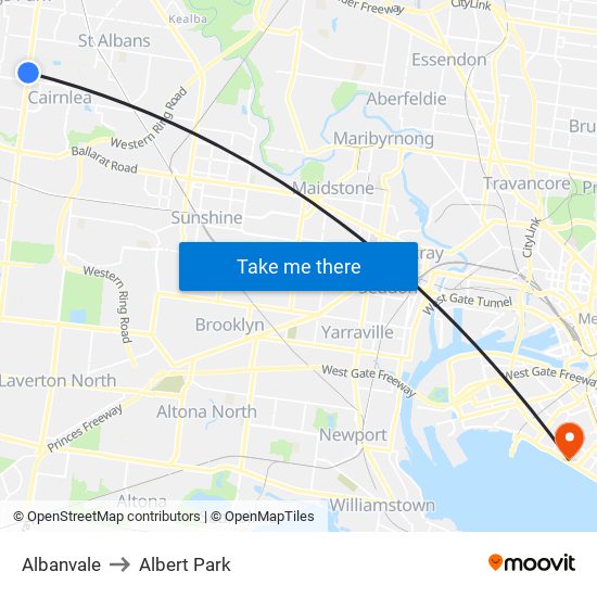 Albanvale to Albert Park map