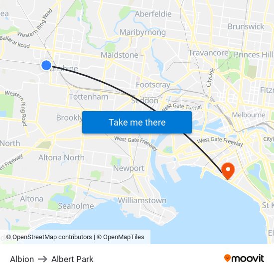 Albion to Albert Park map