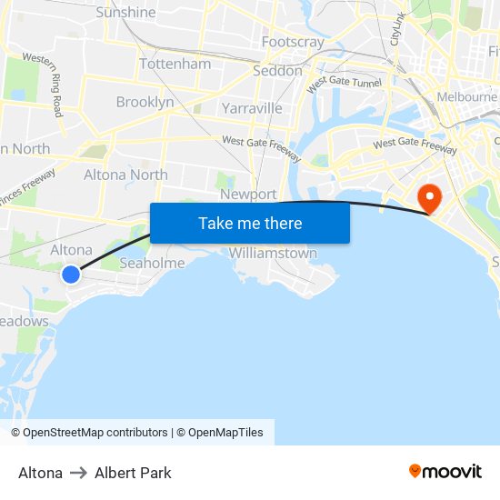 Altona to Albert Park map