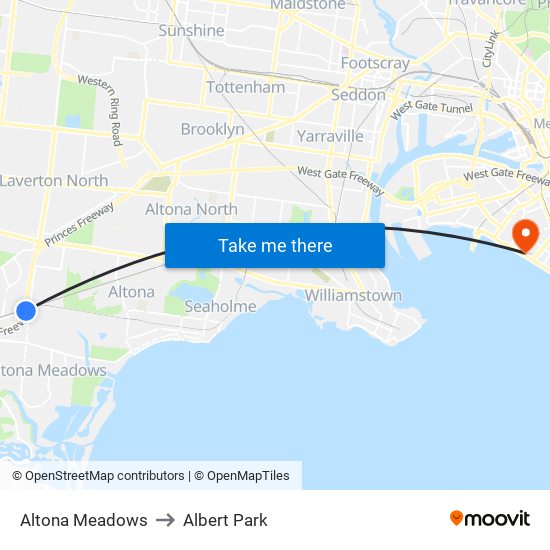 Altona Meadows to Albert Park map