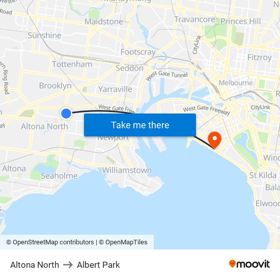 Altona North to Albert Park map
