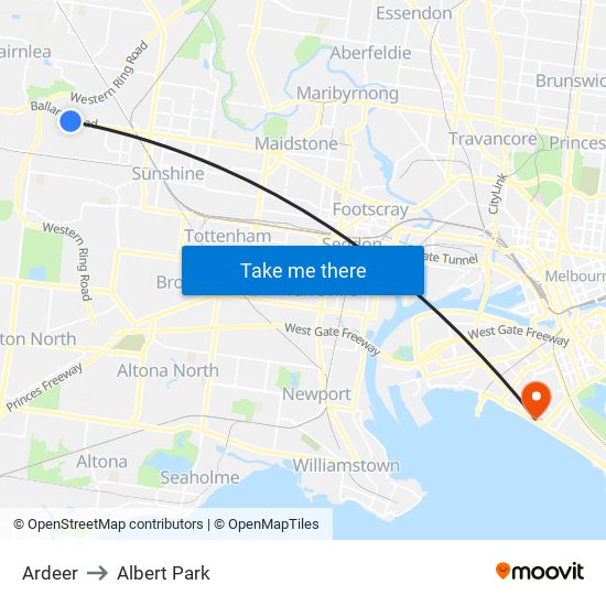 Ardeer to Albert Park map