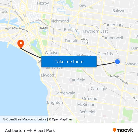Ashburton to Albert Park map