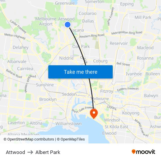 Attwood to Albert Park map