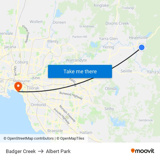 Badger Creek to Albert Park map