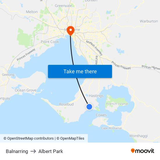 Balnarring to Albert Park map