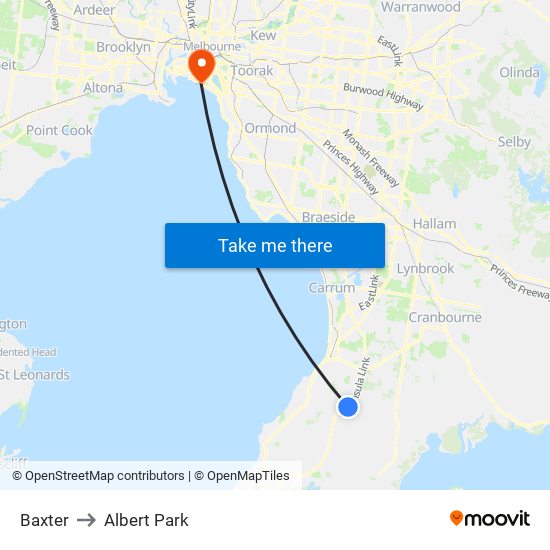 Baxter to Albert Park map