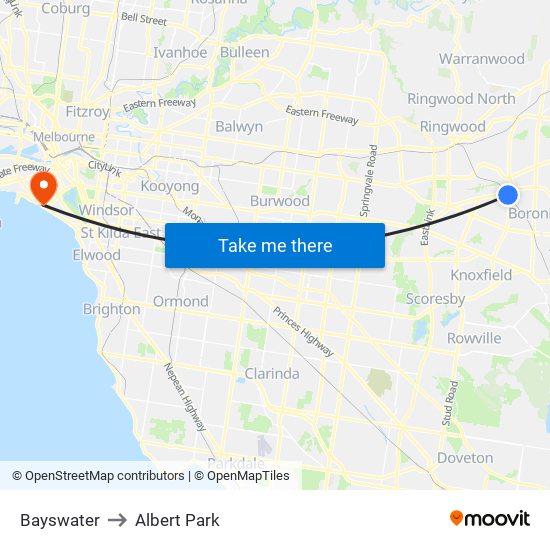 Bayswater to Albert Park map