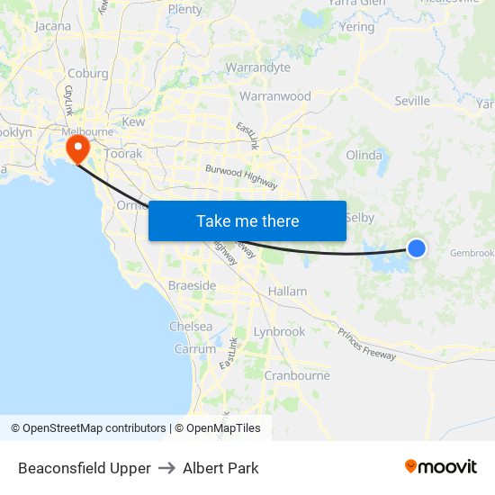 Beaconsfield Upper to Albert Park map