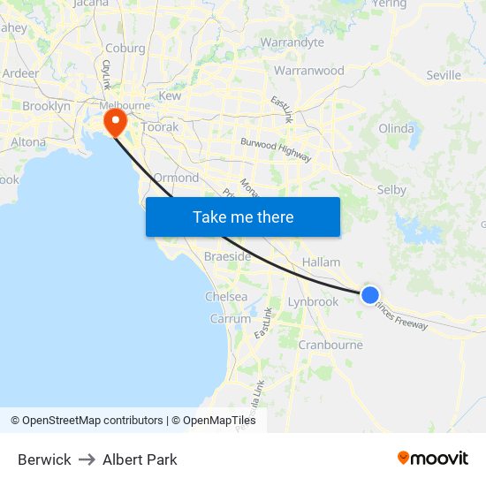 Berwick to Albert Park map