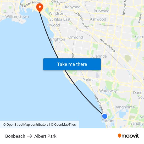 Bonbeach to Albert Park map