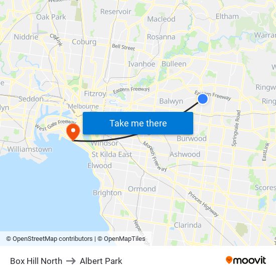 Box Hill North to Albert Park map