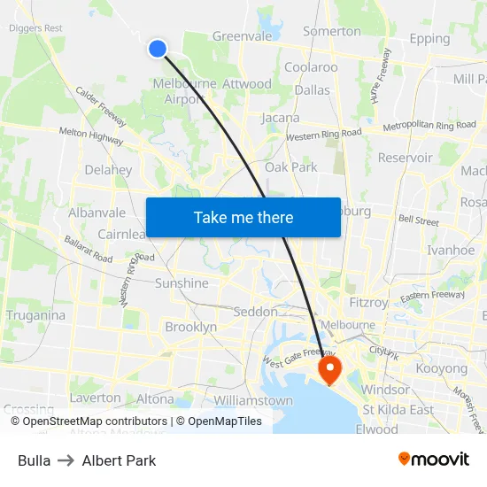 Bulla to Albert Park map