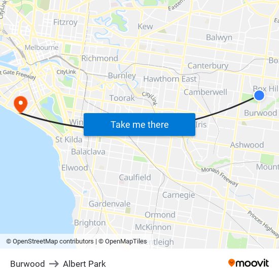 Burwood to Albert Park map