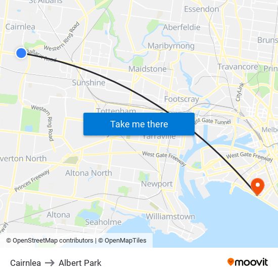 Cairnlea to Albert Park map