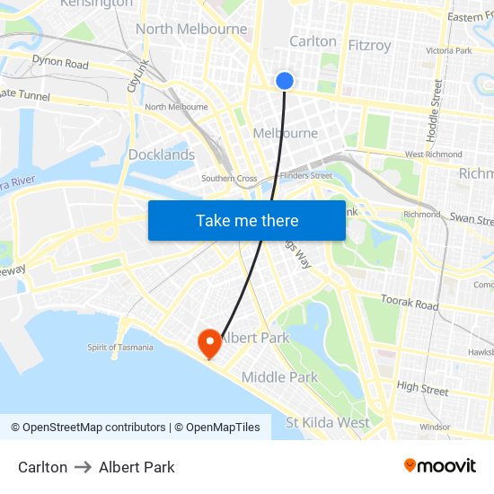 Carlton to Albert Park map