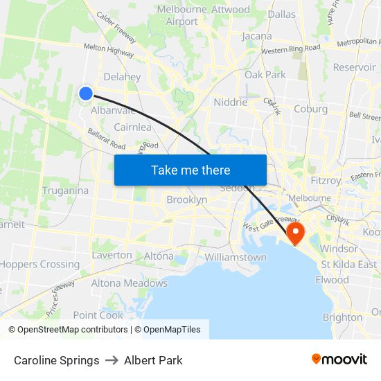 Caroline Springs to Albert Park map