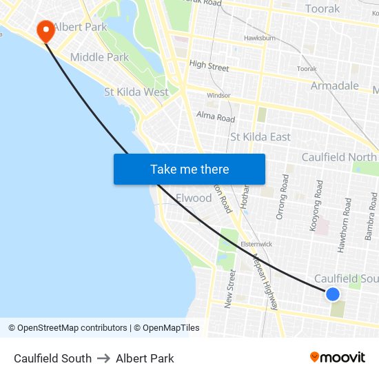 Caulfield South to Albert Park map