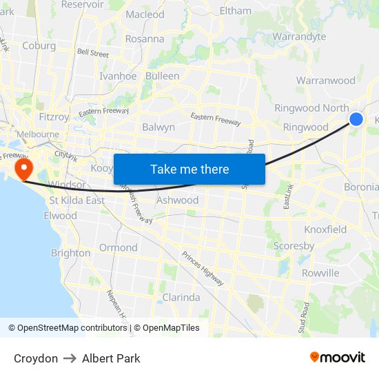 Croydon to Albert Park map