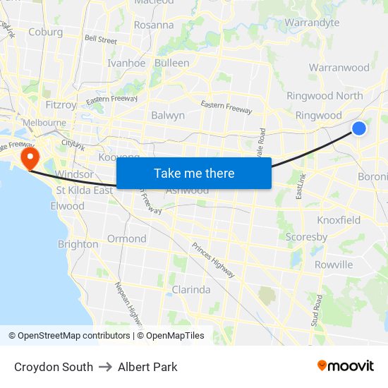 Croydon South to Albert Park map